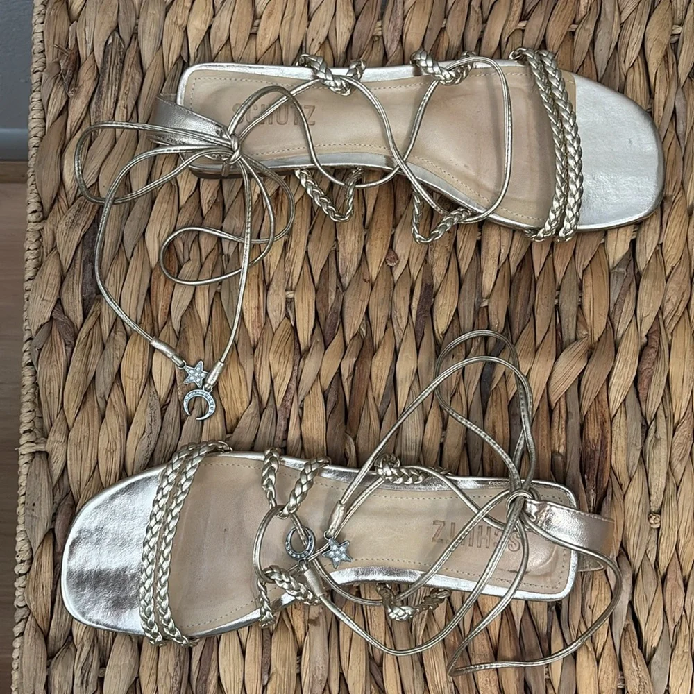 SCHUTZ size 8 Metallic Gold Braided Sandals - Picture 4 of 10